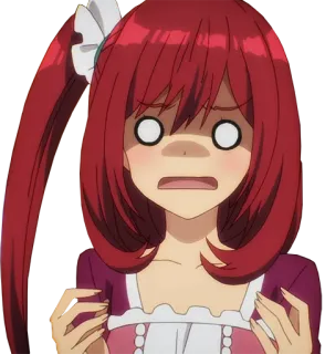 😳 anime, chica, impactada, dibujos animados, asustada, pelo rojo telegram sticker
