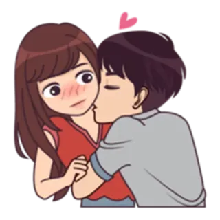 😦 kartun, pasangan, ciuman, cinta, romantis, hati telegram sticker