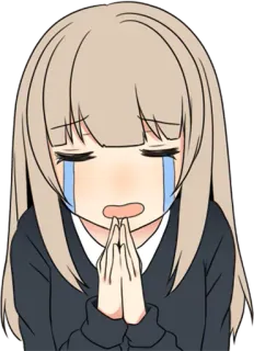 🙏 Anime, Mädchen, Traurig, Weinend, Bittend, Flehend, Emotional, Cartoon whatsapp sticker