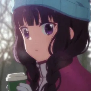💕 anime girl, winter, beanie, coffee, cute, portrait telegram sticker