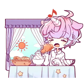 ☀ süß, kawaii, frühstück, croissant, cartoon, pastell, anime telegram sticker