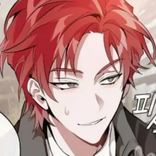 🥀 피식 Anime, Pelo rojo, Hombre, Sonriendo, Coreano telegram sticker