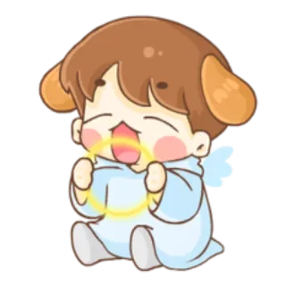 😇 anjo, fofo, asas, auréola, kawaii, chibi telegram sticker