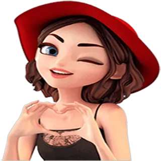 ❤ kobieta, dziewczyna, kreskówka, czerwony kapelusz, serce, mrugnięcie, słodkie telegram sticker
