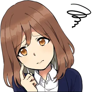 😓 anime, dziewczyna, zmieszana, brązowe włosy, myślenie, pytanie telegram sticker
