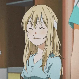 🩰 Kaori Miyazono Your Lie in April Anime, Personage, Blond haar, Lachend, Verband, Your Lie in April telegram sticker