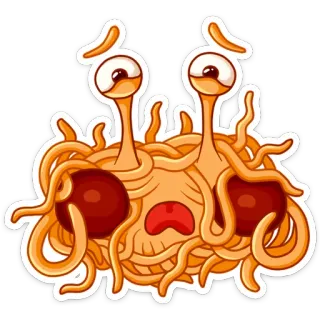 😦 Monstre en spaghetti volant, Pastafarisme, Parodie religieuse, Spaghetti, Boulettes de viande, Yeux telegram sticker