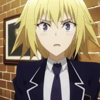 😤 anime, blond haar, uniform, paarse ogen, school telegram sticker