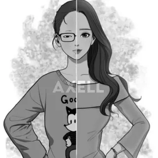 🛍 AXELL person, frau, brille, pullover, figur, porträt telegram sticker