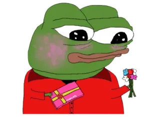 💌 Pepe the Frog pepe, sapo, meme, triste, presente, flores telegram sticker