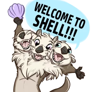 😈 WELCOME TO SHELL!!! выдра, ракушка, мультфильм, животное, млекопитающее, морское существо, добро пожаловать telegram sticker