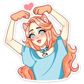 ❤️ cat girl, anime style, cute, kawaii, sticker, feline, cartoon whatsapp sticker