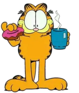 🍩 Garfield desenho animado, gato, donut, café, comida, laranja, Garfield telegram sticker