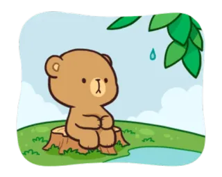 😧 urso, triste, natureza, fofo, desenho animado, animal, árvore telegram sticker