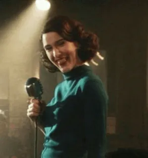 😝 The Marvelous Mrs. Maisel woman, microphone, smiling, performance, 1950s, retro telegram sticker