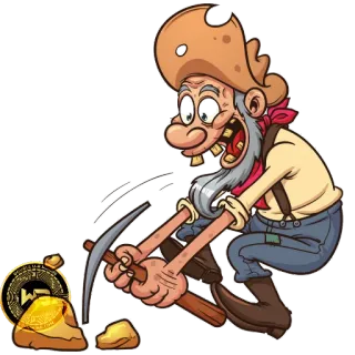 💪 dessin animé, mineur, or, pioche, pièce, minage telegram sticker