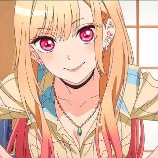 ❤️ Marin Kitagawa My Dress-Up Darling Anime, fille, mignonne, blonde, boucles d'oreilles, collier, Marin Kitagawa, My Dress-Up Darling whatsapp sticker