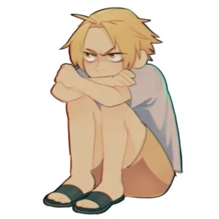 😠 Anime, Desenho animado, Sentado, Melancólico, Loiro telegram sticker