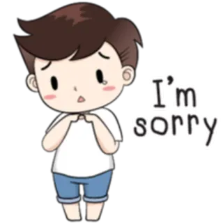😔 I'm sorry 만화, 사과, 미안, 슬픈, 감정적인 whatsapp sticker