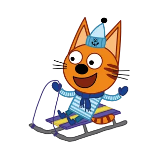 🎿 Kid-E-Cats 고양이, 만화, 썰매, 겨울, 행복한 telegram sticker