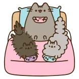 👾 Pusheen gatto, gaming, carino, famiglia, letto, cartone animato telegram sticker