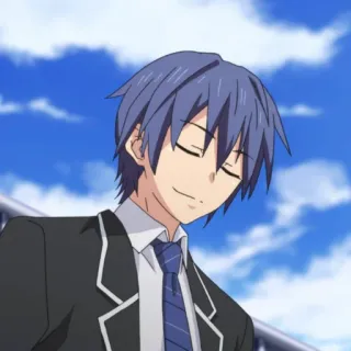 😌 anime, character, smiling, male, blue hair telegram sticker