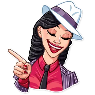 👉 woman, hat, sticker, cartoon, gangster, illustration telegram sticker