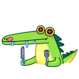 🍽 Desenho animado, Jacaré, Crocodilo, Comida, Faca, Garfo, Faminto telegram sticker