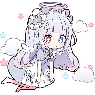 😐 angel, chibi, cute, anime, kawaii, manga, clouds, halo telegram sticker