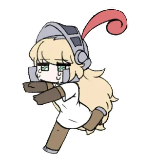 ⭐️ рыцарь, броня, чиби, персонаж, блондинка, пот, бег telegram sticker