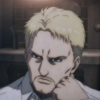 👾 Reiner Braun Attack on Titan アニメ, マンガ, キャラクター, ライナー, 進撃の巨人, 真剣, 考え中 whatsapp sticker