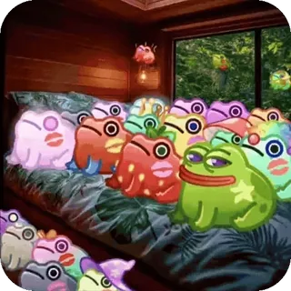 🫥 Frosch, Bett, Kuss, Meme, Cartoon telegram sticker