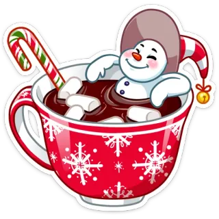 🤤 muñeco de nieve, cacao, malvavisco, bastón de caramelo, invierno, navidad whatsapp sticker