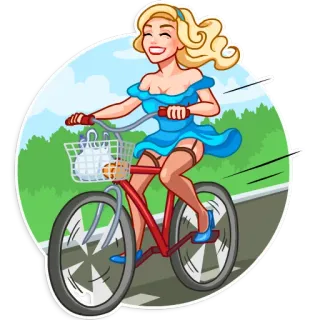 😁 woman, bike, bicycle, girl, cartoon, summer, fun telegram sticker