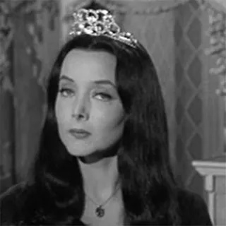 😬 Morticia Addams The Addams Family мортиша аддамс, семейка аддамс, черно-белый, корона, классическое тв, монохромный telegram sticker