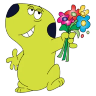 💐 dessin animé, chien, fleurs, mignon, animal, vert, bouquet, personnage whatsapp sticker