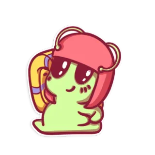 ☺️ Hoạt hình, Dễ thương, Nhân vật, Mũ bảo hiểm, Kính, Xanh lá cây whatsapp sticker
