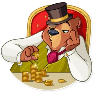 🖕 หมี, เงิน, รวย, หมวกทรงสูง, เหรียญทอง, การ์ตูน telegram sticker