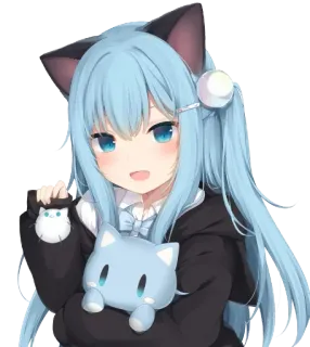 😺 Anime, Mèo gái, Kawaii, Dễ thương, Tóc xanh telegram sticker