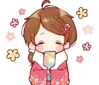 🥰 Anime, Fille, Fleurs, Mignon, Tenue traditionnelle, Fan whatsapp sticker