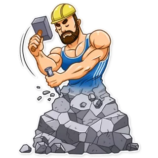 👷 bouw, arbeider, hamer, steen, beeldhouwen, cartoon telegram sticker