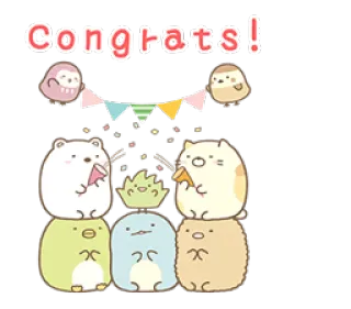 🎉 Congrats! congratulazioni, carino, kawaii, celebrazione, festa, animale whatsapp sticker