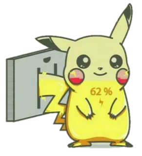 🔋 Pikachu 62% โปเกมอน, การ์ตูน, แบตเตอรี่, ชาร์จ, ไฟฟ้า telegram sticker