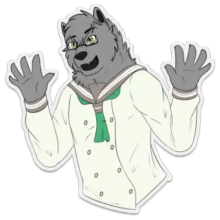 💥 antropomórfico, lobo, gafas, uniforme, dibujos animados, pegatina telegram sticker