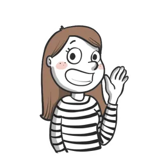 ✌️ dessin animé, fille, saluant, joyeuse, t-shirt rayé telegram sticker