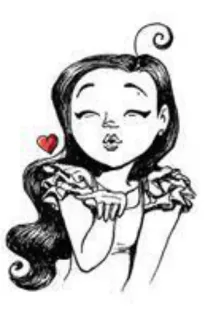 😘 femme, bisou, coeur, amour, fille, dessin animé, noir et blanc whatsapp sticker