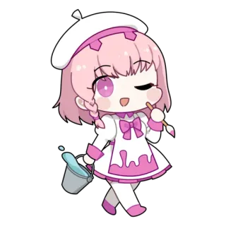 💖 アニメ, ちび, 可愛い, アーティスト, ペイント, ピンク, ベレー帽 telegram sticker
