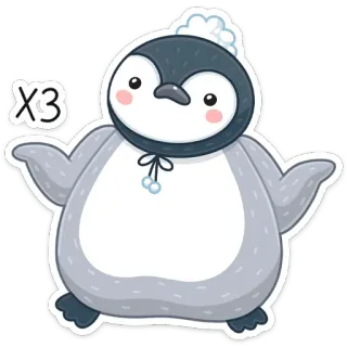 🤷‍♀️ x3 pinguïn, schattig, cartoon, dier, winter, chibi telegram sticker