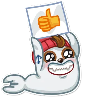 👍 segel, jempol, kartun, maskot, positif, suka whatsapp sticker