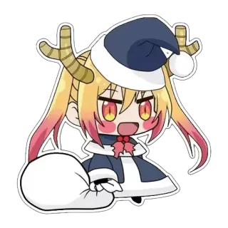✨ Tohru Miss Kobayashi's Dragon Maid Anime, Kawaii, Dragon, Tohru, Noël, Renne, Père Noël whatsapp sticker